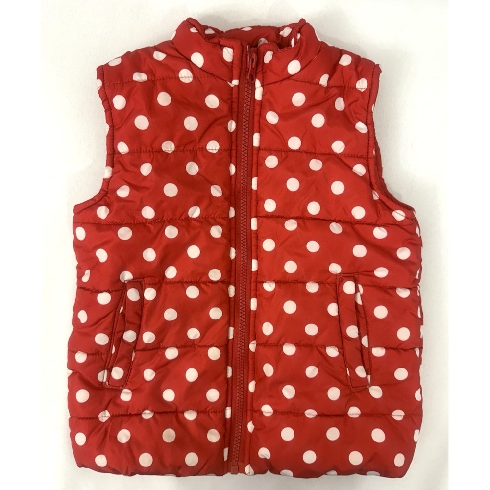 Crown & Ivy Red White Polka Dot Sleeveless‎ Zip Front Puffer Vest Girls Size 7